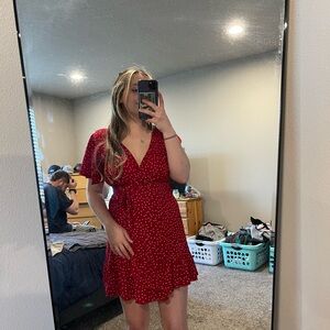 Red Polka Dot Wrap Dress